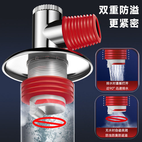 Washing machine sewer pipe floor drain joint drainage pipe special anti-odor and anti-overflow dual-use toilet tee cover accessories