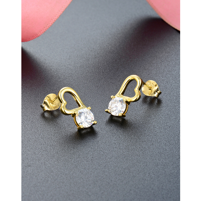 Diamante circón pendientes encantadores para las mujeres 925 plata esterlina nicho diseño temperamento transfronterizo pendientes melocotón corazón pendientes de plata