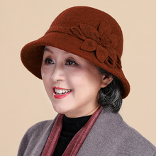时尚韩版羊毛呢妈妈帽子女士秋冬季礼帽洋气百搭渔夫帽中老年盆帽