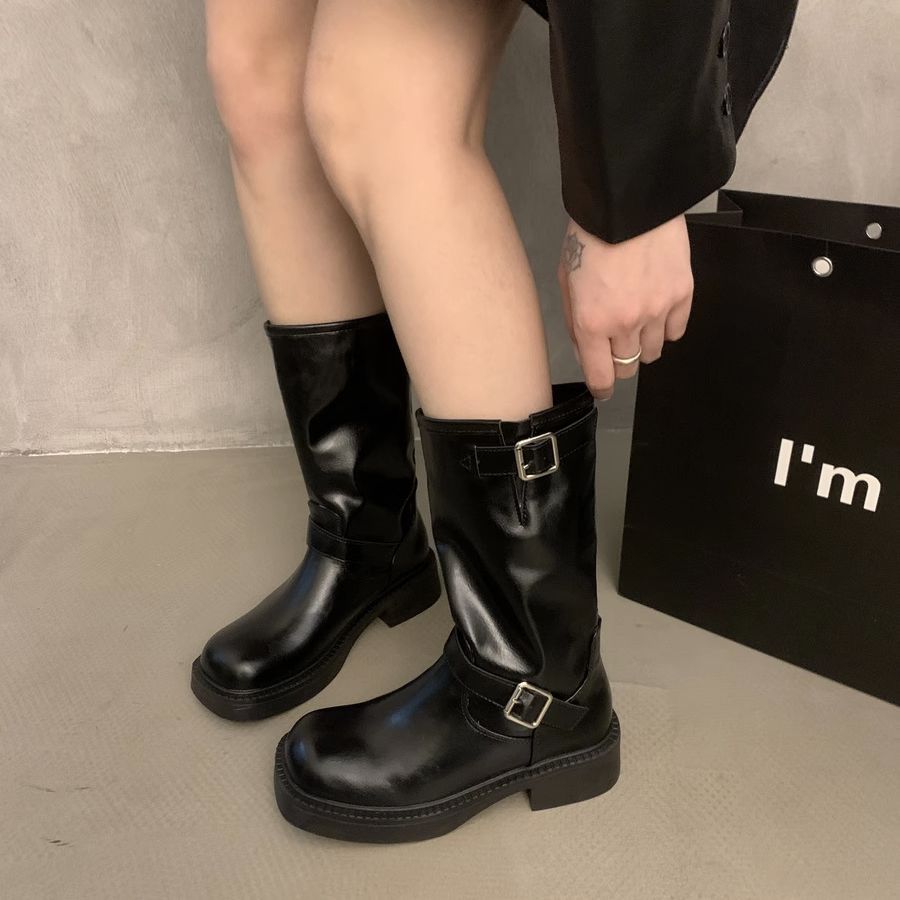 Western Cowboy Women's 2023 Autumn/Winter New Mid Thick Sole Martin Sleeve Knight Boots _voghion.com