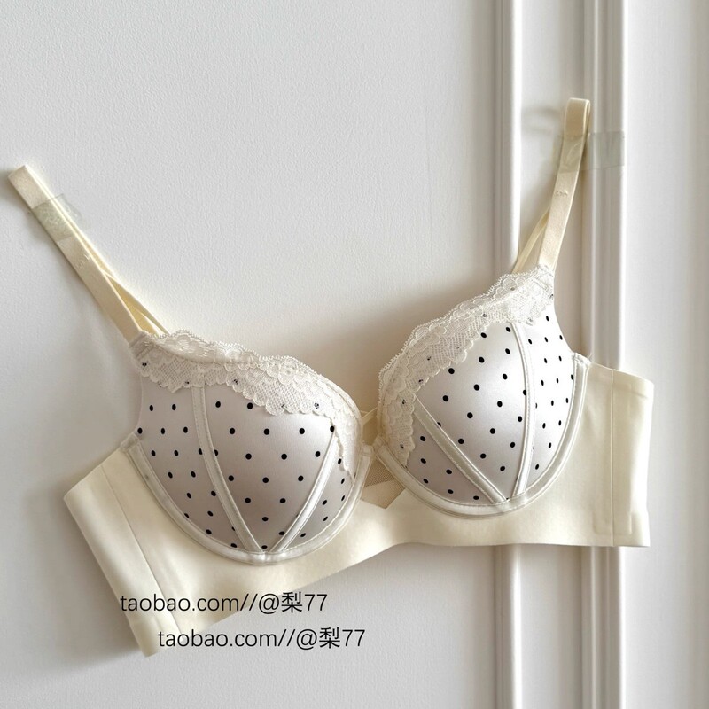 "Monroe's Handwritten" Satin Polka Dots ~ French Retro Intimates for Women with Small Breasts Gathered to Look Bigger and Sexy Bra