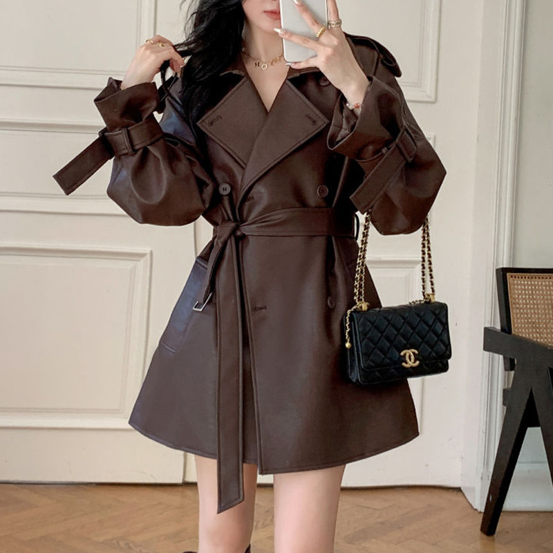 Maillard Brown Leather Jacket Women's 2025 Korean Style Fashionable Leather Jacket Autumn Waist Leather Windbreaker Jacket Women Maillard Brown Leather Jacket Women's 2025 Korean Style Fashionable Leather Jacket Autumn Waist Leather Windbreaker Jacket Women