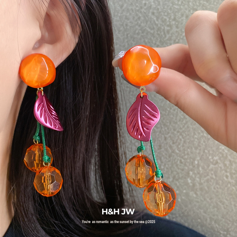 银针树叶圆形吊坠耳环女森系清新甜美百搭耳钉小众高级感耳饰批发|undefined