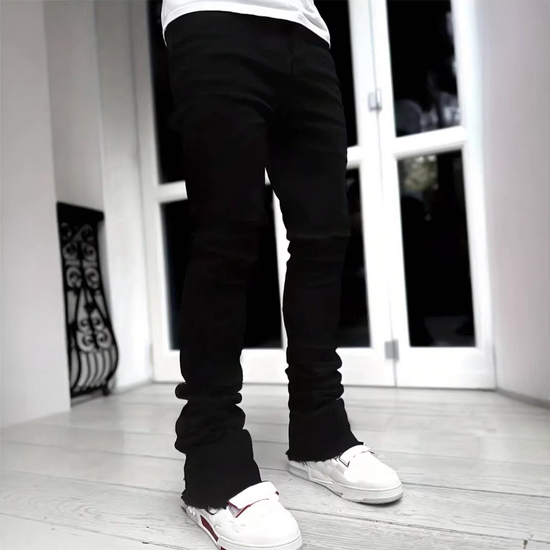 Men's Clothing Comfort Slim Fit Jeans Fleece Lined Thickened High Street Style Slightly Flared Long Pants_mkmklike.com