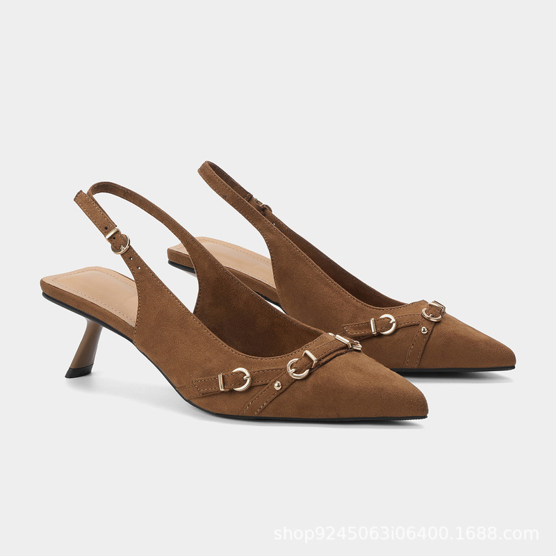 U Brand 2026 New Style Mature Fashion Kitten Heel High Heels for Women, Elegant Suede Buckle Strap Pointed Toe Open-Toe Shoes for Women, Cross-Border U Brand 2026 New Style Mature Fashion Kitten Heel High Heels for Women, Elegant Suede Buckle Strap Pointed Toe Open-Toe Shoes for Women, Cross-Border