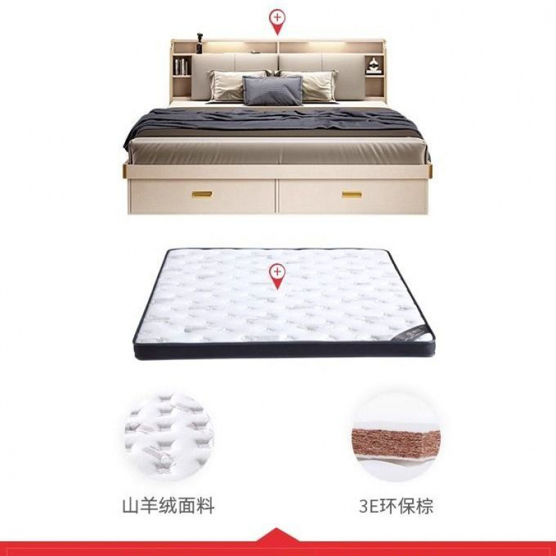 Dormitorio principal, cama de matrimonio, cama de almacenamiento neumático, cama de almacenamiento de caja alta moderna y simple, cama doble