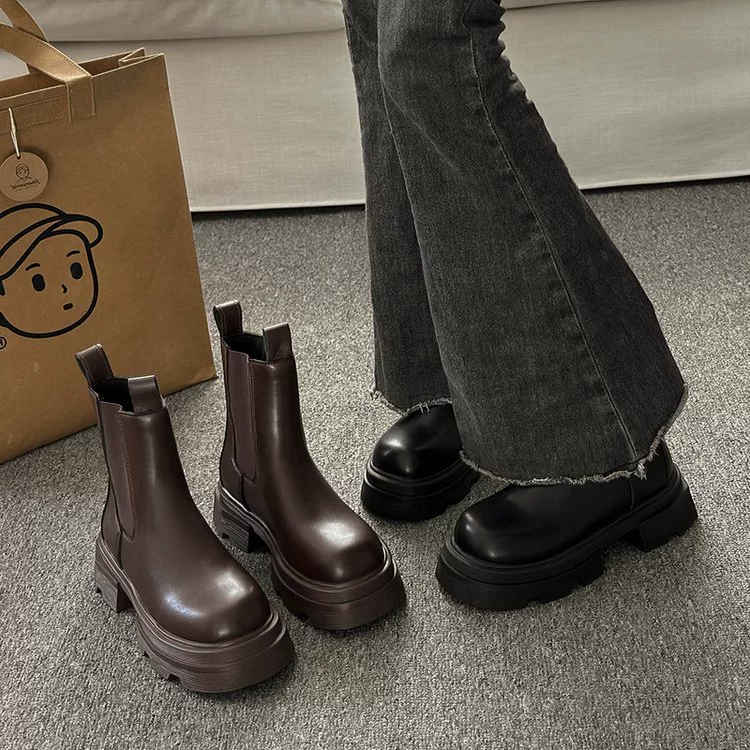 Ботинки Chelsea Martin для женщин, новинка 2025 года, весенне-осенние, популярные, на толстой подошве, короткие, кофейного цвета, женские ботинки-сапоги
