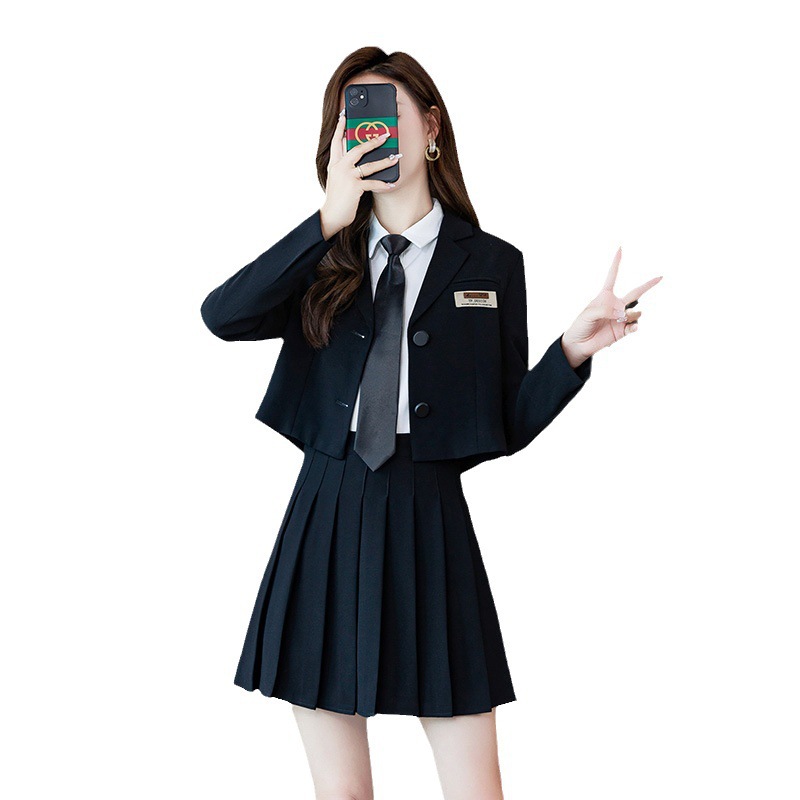 (2개) 짧은 세트 재킷 여성 영국식 자매 주름 치마 서양식 JK 유니폼 세트 한국식 대학 스타일 원피스