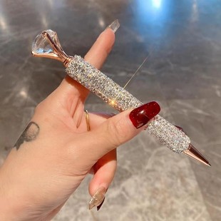 Light Luxury Diamond Set Gold Ballpoint Pen High-end Large Diamond Crystal Signature Pen Girl Student Stationery Pen Overseas Labeling