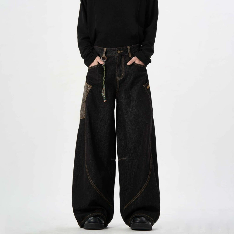 Свободные чёрные джинсы-штаны унисекс, широкие, 2 модели (machete/cropped), XS–2XL