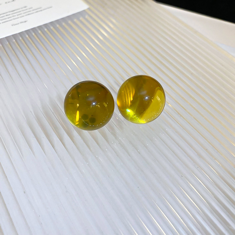 Pendientes de resina de bola transparente de color de dopamina de aguja de plata Pendientes de moda simple de estilo ins Pendientes de estilo literario femenino