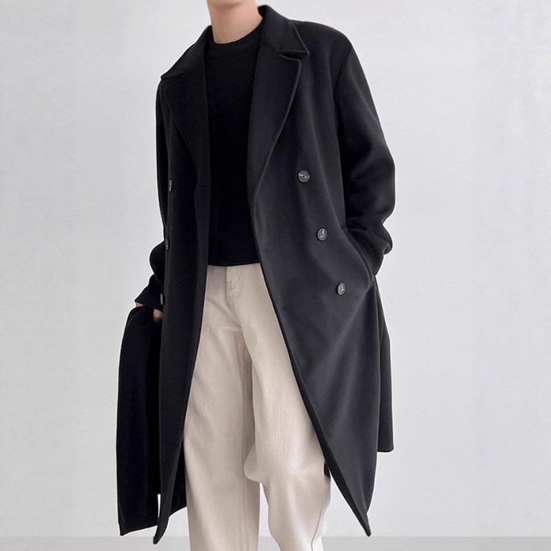 Woolen Coat Men's Autumn and Winter Korean Style Trendyy and Handsome Youth Thickeneded Woolen Outwear Loose Mid-Length Over-The-Knee Windbreaker Woolen Coat Men's Autumn and Winter Korean Style Trendyy and Handsome Youth Thickeneded Woolen Outwear Loose Mid-Length Over-The-Knee Windbreaker
