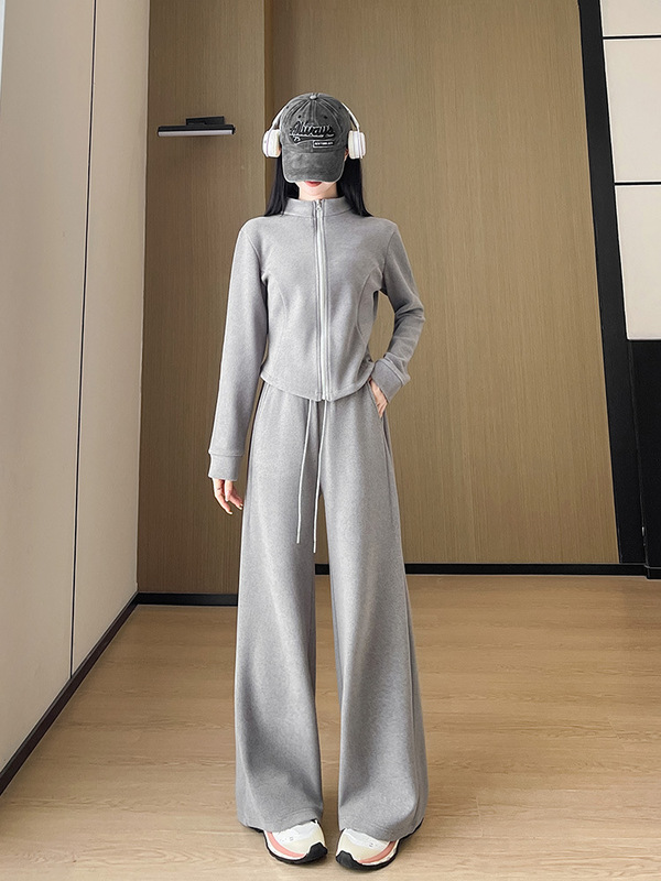 灰色运动套装女秋季2025新款羊绒卫衣外套休闲裤子两件套慵懒风|undefined