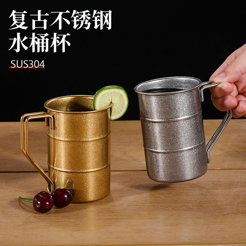 レトロ工業風ビールグラス304ステンレスマグカップ古いジュース冷たい飲み物カップ屋外キャンプ水カップ|undefined