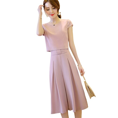 962#2025 Korean wide-leg pants, trousers, short-sleeved T-shirt set, women's summer two-piece set, new fashionable culottes