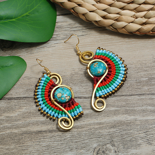 European and American Bohemian ethnic style earrings hand-woven retro holiday versatile temperament earrings women's long earrings