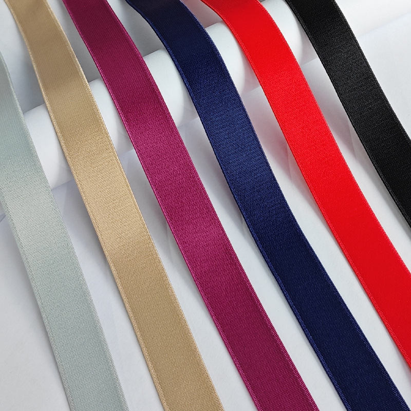 1.5CM彩色亮面绒底弹力肩带服饰文胸裙摆裤腰下摆橡筋花边辅料