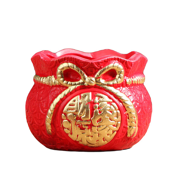 Oficina rojo carnoso bandeja de maceta pequeña riqueza árbol ganoderma orquídea mariposa planta verde sala de estar decoración cerámica doméstica