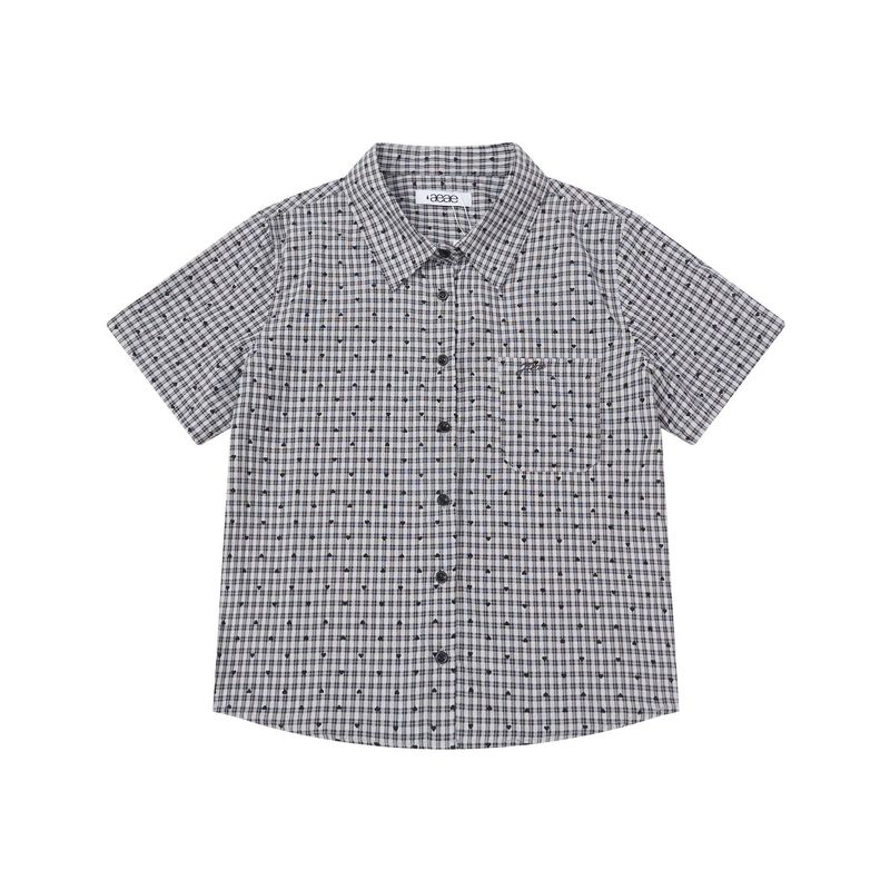韓国ニッチaeae半袖シャツラブドットチェック柄シンプル刺繍ルーズラペル遊び心のあるかわいいTシャツ|undefined