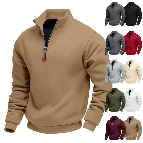 Cross-Border Amazon American-Style Heavyweight Fleece-Lined Skin-Friendly Warm Men's Stand-Collar Long-Sleeve Half-Zip Sports Casual Sweatshirt