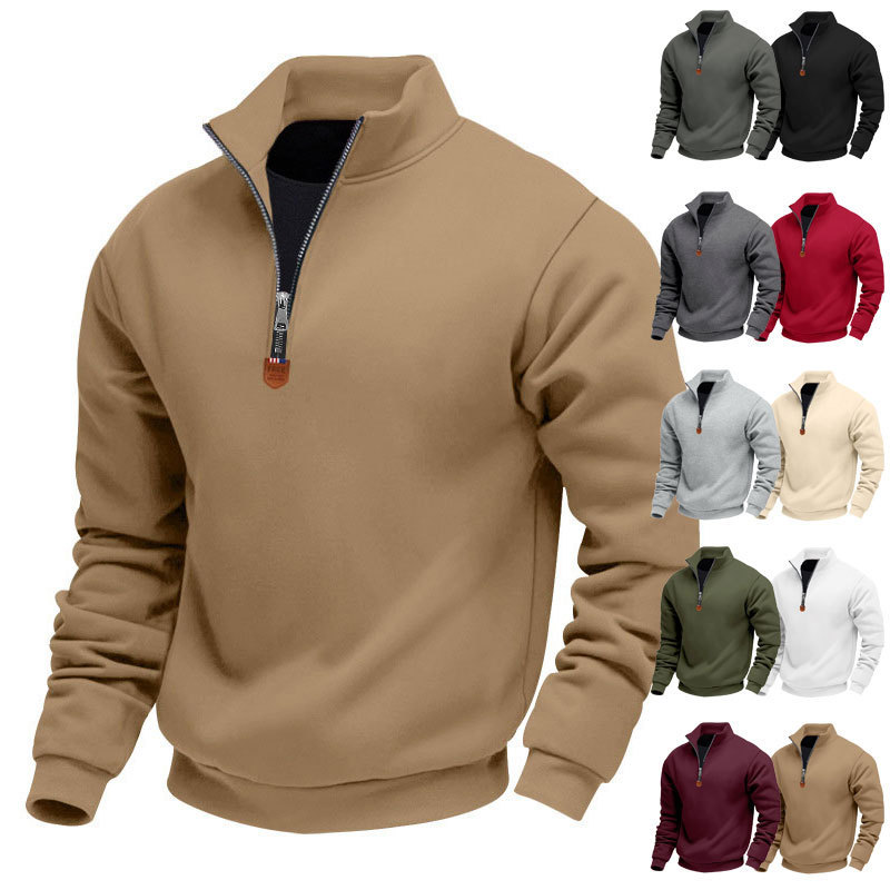 Cross-border Amazon American-style Heavy fleece-lined Skin-friendly Warm-keeping Men's Long-sleeved Half-zipper Sports Casual Sweat