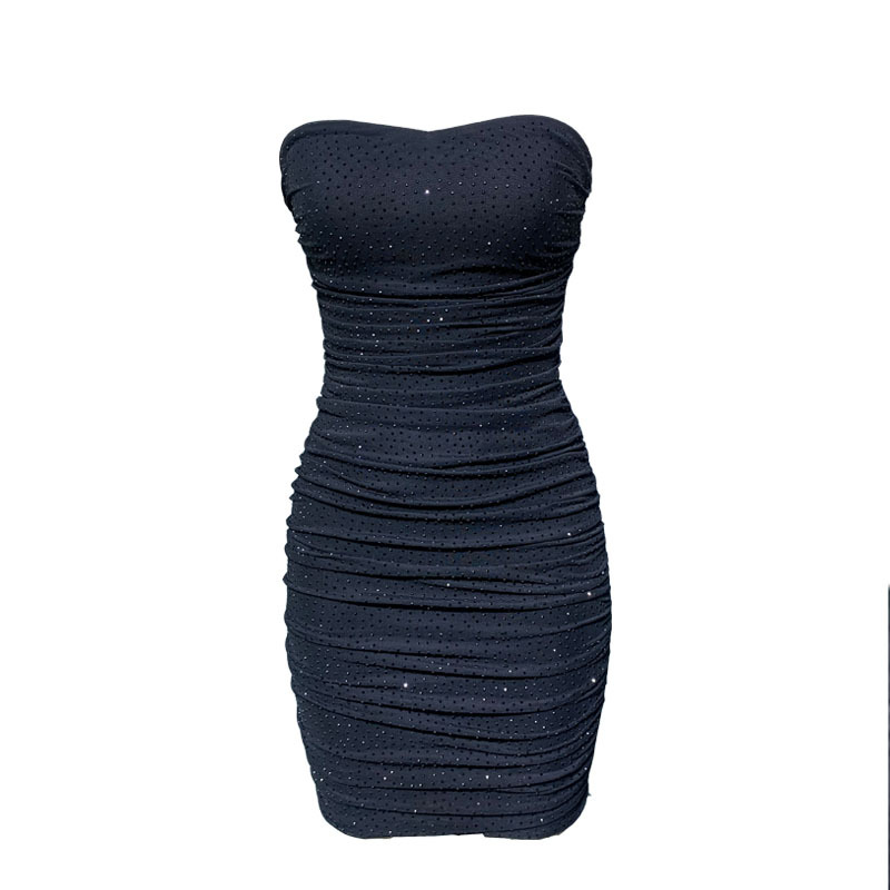Cross-border European and American Women's Sexy Nightclub Hot Rhinestone All over the Sky Star Bag Hip Slim Fit Strapless Dress Dress