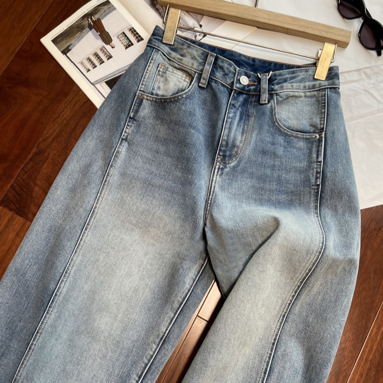 It’S Amazing!! so Easy to Wear ~ Retro Fashionable Oblique Deconstructed Loose Wide-Leg Slimming Look Straight Jeans