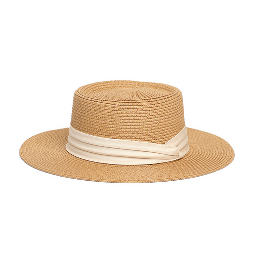 2025 French flat-topped straw hat for women, large head circumference, beach sand, party hat, woven sun hat, summer