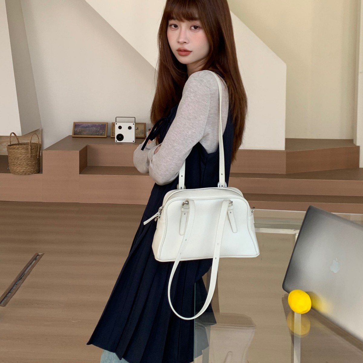 Top Grain Cowhide Bowling Underarm Bag For Women 2026 New Large Capacity Commuter Shoulder Handbag Crossbody Tote - Thumbnail 3
