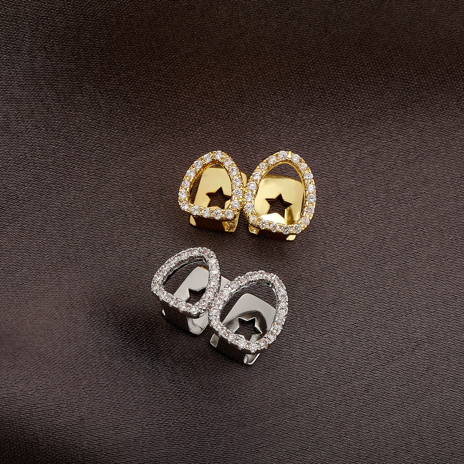 Двойной бой вырезает пустые любовные золотые зубы хип-хоп рэп взрывной бриллиант брекеты европейские и американские Хэллоуин персонализированные протезы украшения