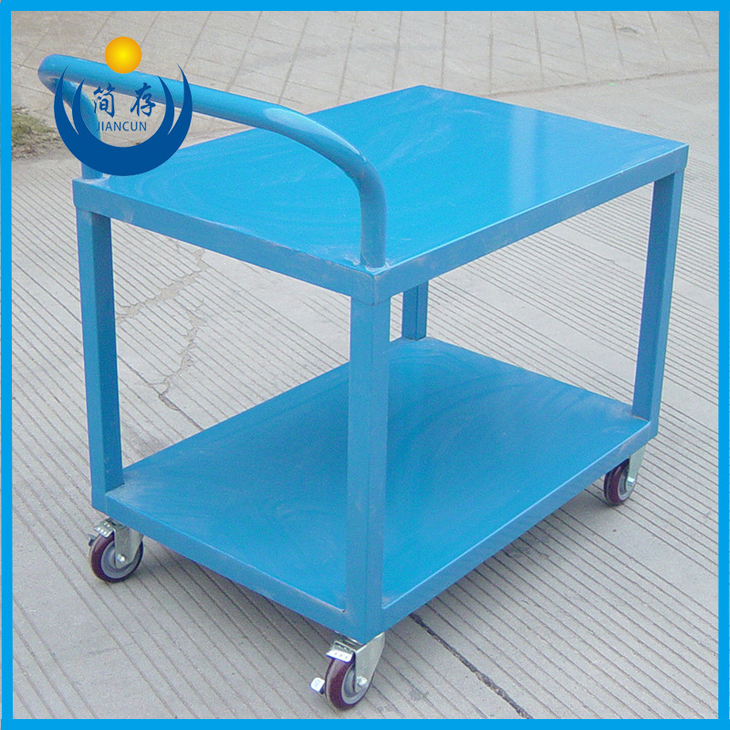 简存二层烤漆钢制手推车角钢焊接工具存放车重型移动型双层工具车