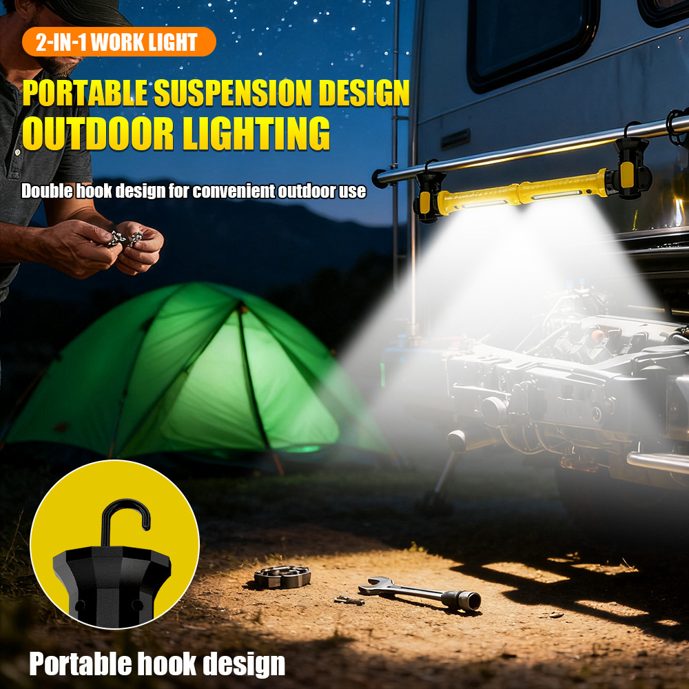 2-in-1 Multifunctional Magnetic Outdoor Lighting with Hook Led Auto Repair Light Plastic Emergency Repair Work Light