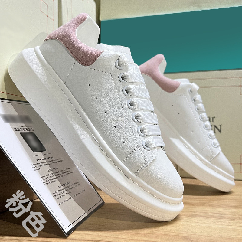 Mcqueen White Shoes Two-Layer Cowhide High-Quality Version Pink Tail Casual Sneakers Women's Thick-Soled Height-Increasing Shoes Men's Couples Trbottomy