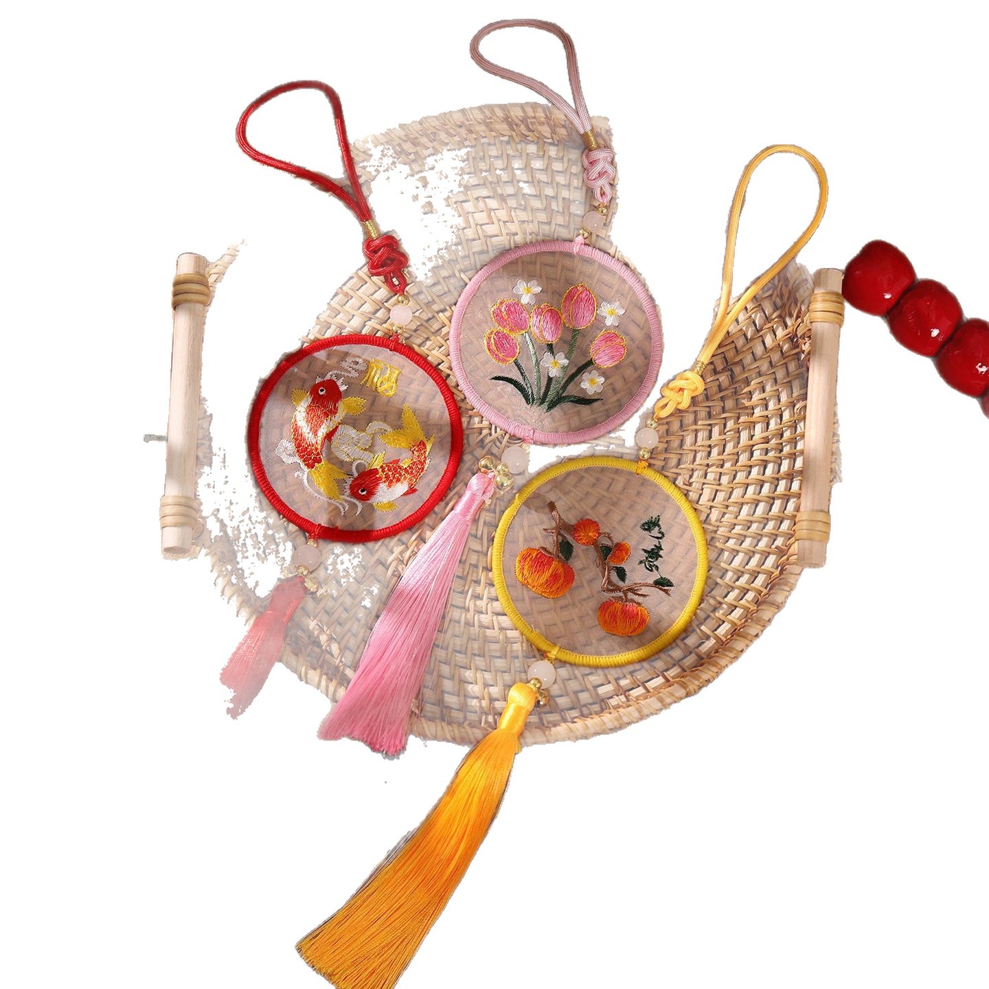 2026 Año del Caballo Fan bordado a mano colgante bordado accesorios de barril de flores de Año Nuevo decoración de regalo de Año Nuevo