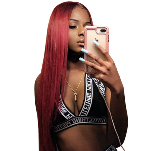 New product recommendation wig for women African foreign trade long straight hair burgundy chemical fiber long hair AliExpress supply manufacturer straight hair