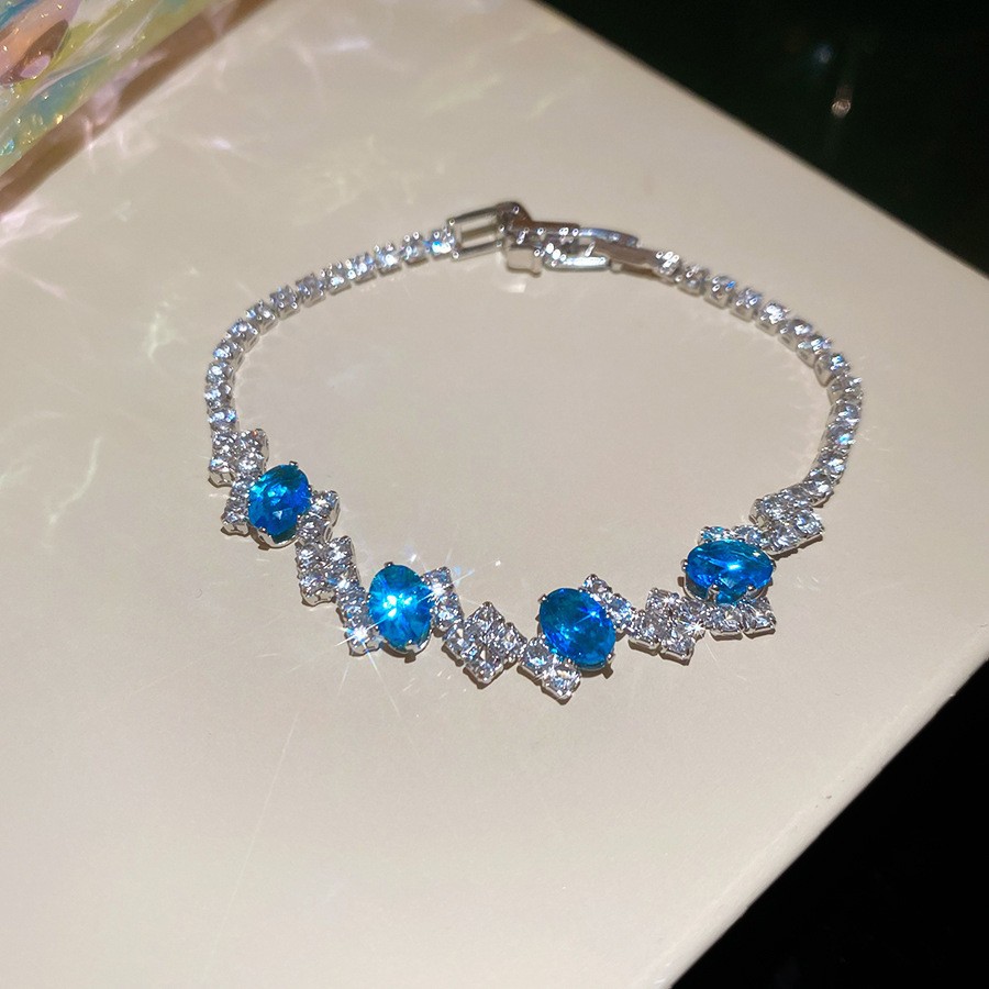 Pulsera de lazo ovalado de circón azul marino, exquisita pulsera ligera y de lujo de alta gama, pulsera de diseño de nicho