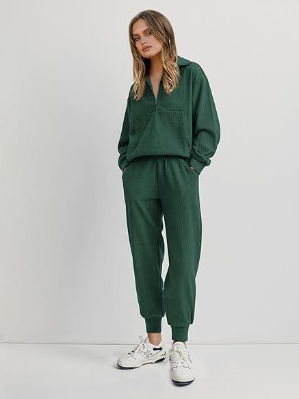 Dames casual set met longsleeve half-zip trui en joggingbroek_voghion.com