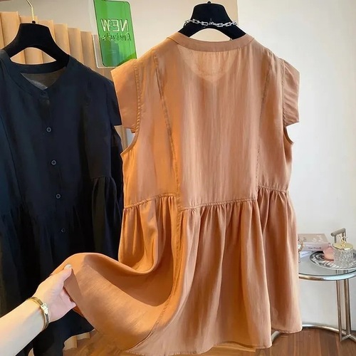 Relaxed minimalist casual lightweight luxury niche sleeveless women's autumn medium-long length hem puff top