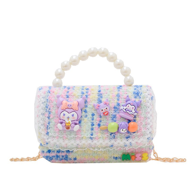 Bolsos de hombro para niños de estilo femenino de moda de dibujos animados de perlas bolsos portátiles para niños de cadena simple pequeña princesa bolsos de tramo oblicuos