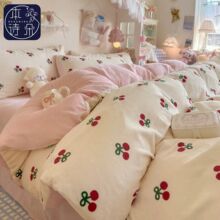 卡通加厚牛奶绒床上四件套冬季保暖珊瑚被套学生床单三件套亚马逊