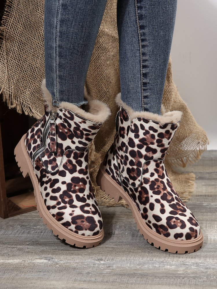 Big size snow boots women's new autumn and winter leopard print tube plus cashmere warm cotton boots_voghion.com