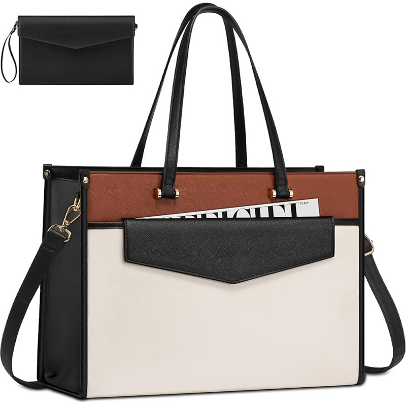 [Customized] PU Leather Women's Shoulder Bag Business Briefcase 15.6-inch Laptop Tote Bag - Thumbnail 2