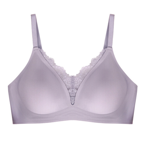 French 5A antibacterial spaghetti straps jelly seamless lace underwear push-up small breast women's semi-fixed cup bra with soft support