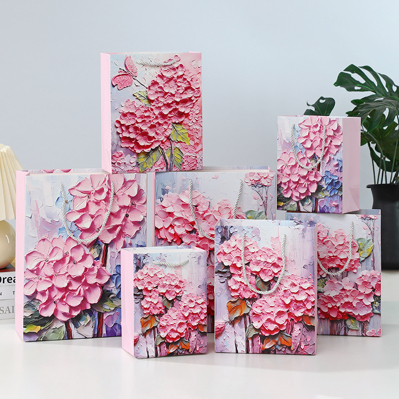 创意油画礼品袋生日礼物手提袋立体感高颜值节日祝福礼物手提袋