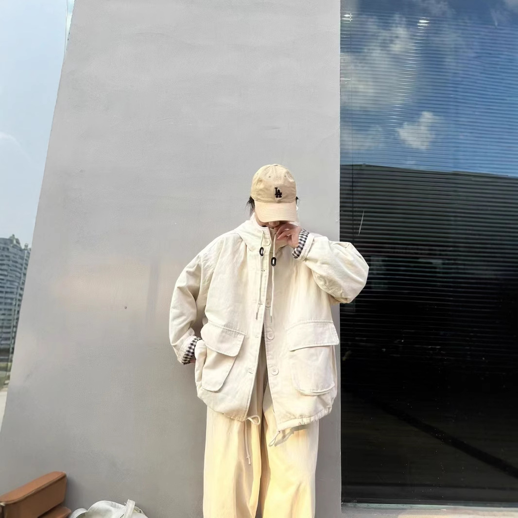 (2개) 후드 코튼 패딩 2024 겨울 최신 레트로 레이백 코튼 패딩 재킷 여성의 느슨한 따뜻한면 패딩 재킷 탑 8721