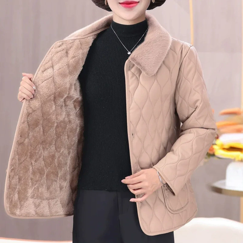 Demi-season polyurethane keep warm down jacket, for middle age, increased thickness