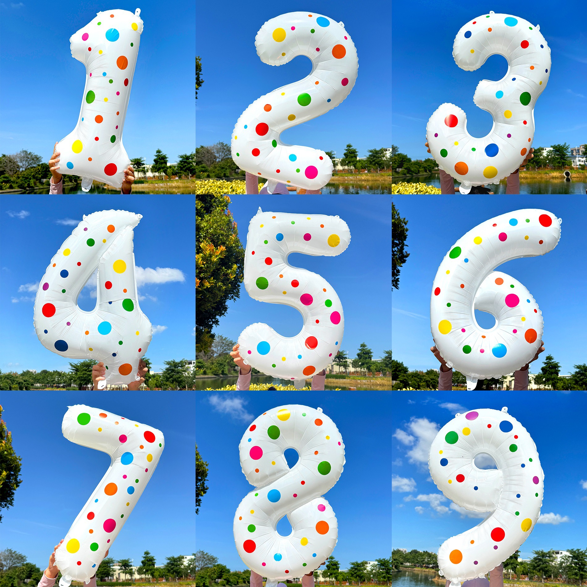 White Number Balloons With Colorful Polka Dot Design Aluminum Foil Balloons For Children's Birthday Parties Decorations Props 32 Inch_voghion.com