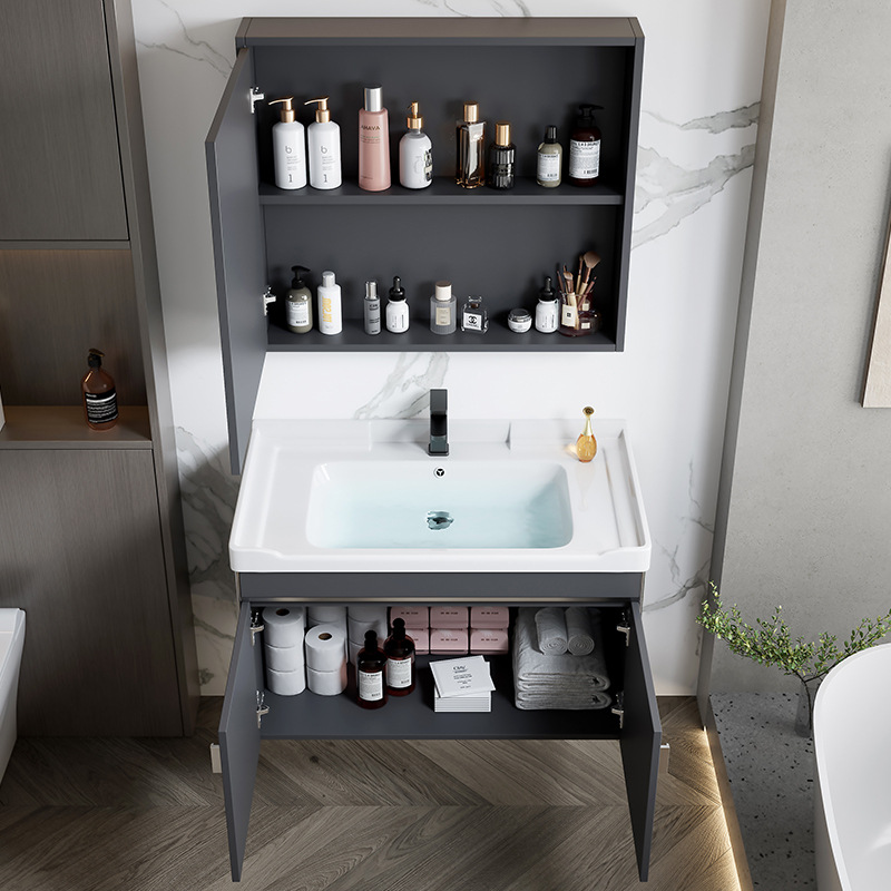 2024 nuevo espacio engrosado aluminio baño gabinete lavabo combinación baño lavabo piscina cerámica integrado