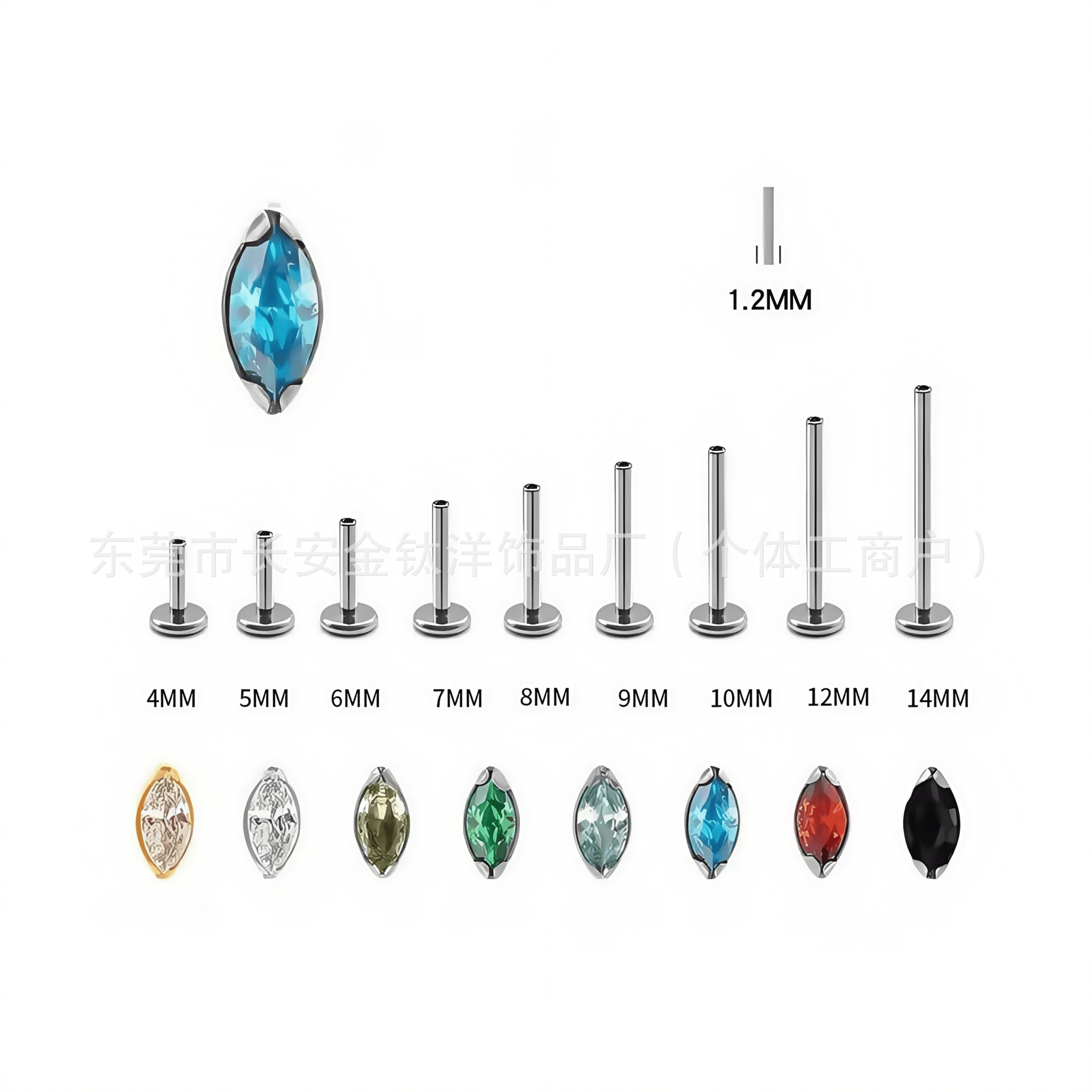 F136 Titanium Horse Eye Setting 5A Zircon Lip Stud Nose Stud Ear Stud G23 Titanium Alloy Body Piercing Jewelry Ear Bone Stud detail image 7