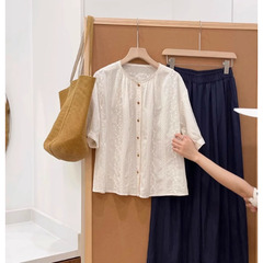 韓国風のユニークでシックな刺繍デザインの女性用シャツ、夏用の薄手で甘くて優しいスタイルのベビードールシャツジャケットイン